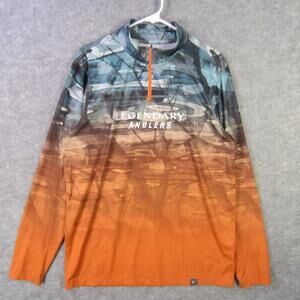 Legendary Anglers Shirt Mens Medium Camo Orange Quarter Zip Fishing Outdoors